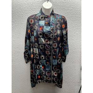 Adore Abstract Jacket M Asymmetrical Zip Artsy Circles Tunic Top